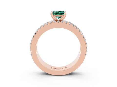 Rose gold Princess Cut Green Sapphire Solitaire Ring with Pavé and Channel Set Band_3