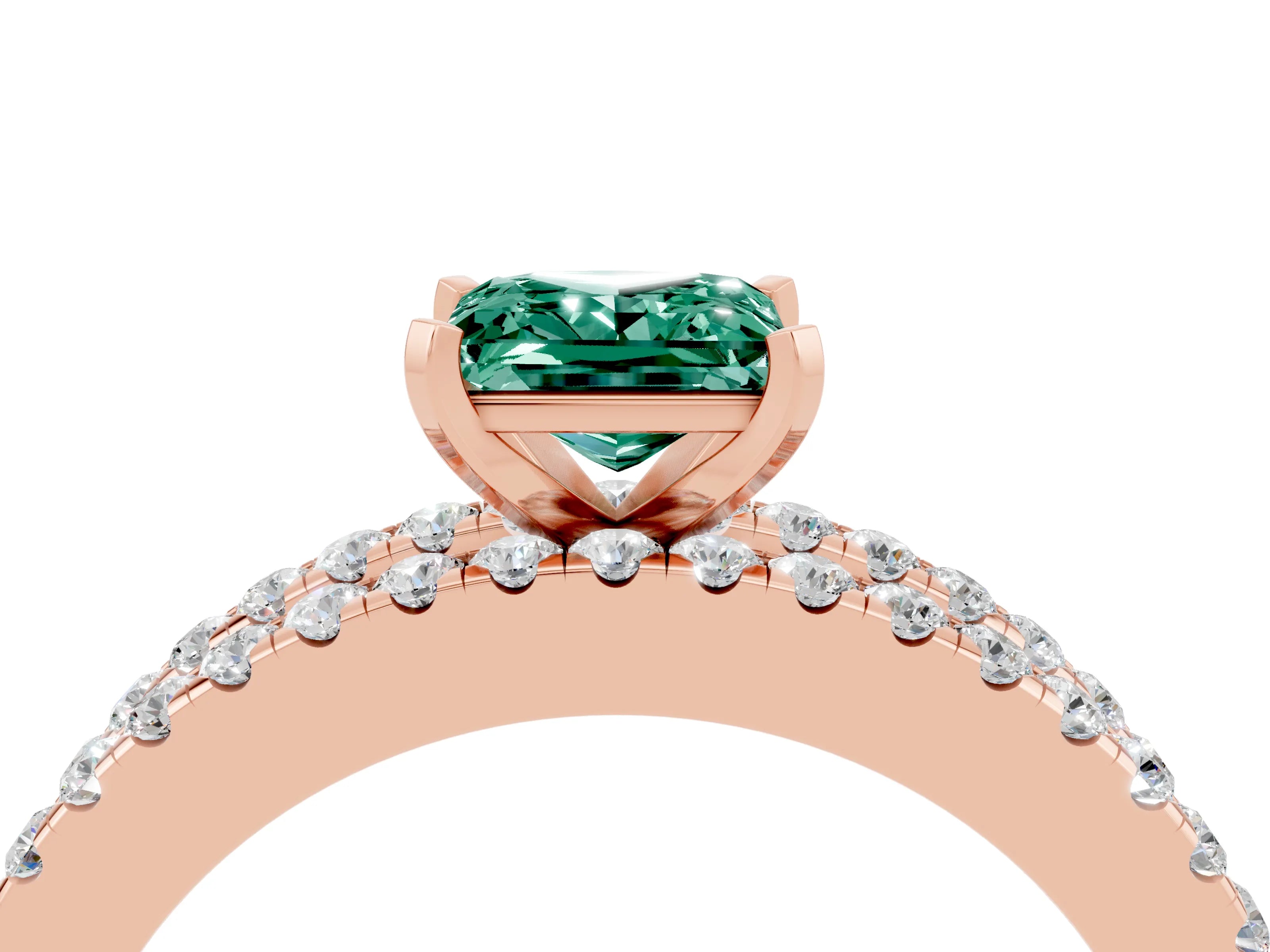Rose gold Princess Cut Green Sapphire Solitaire Ring with Pavé and Channel Set Band_4
