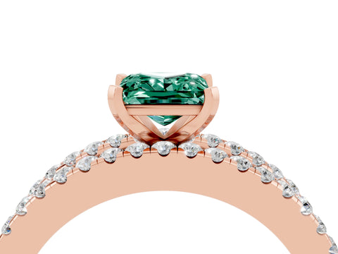 Rose gold Princess Cut Green Sapphire Solitaire Ring with Pavé and Channel Set Band_4