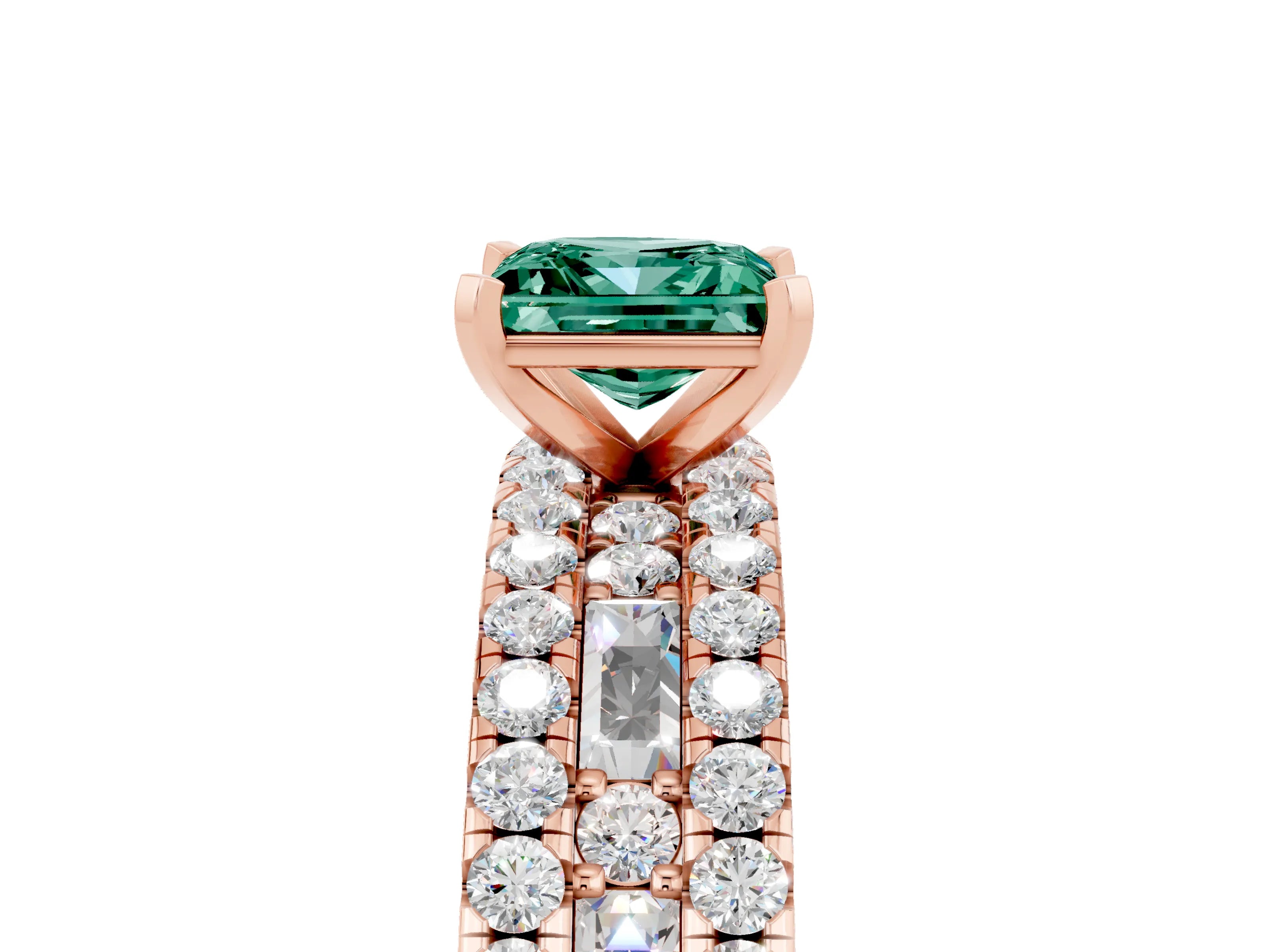 Rose gold Princess Cut Green Sapphire Solitaire Ring with Pavé and Channel Set Band_5