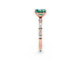 Rose gold Princess Cut Green Sapphire Solitaire Ring with Pave Band and Four Prong Setting_14