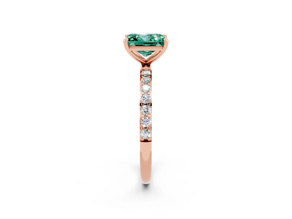 Rose gold Princess Cut Green Sapphire Solitaire Ring with Round  Pavé Band and Prong Setting