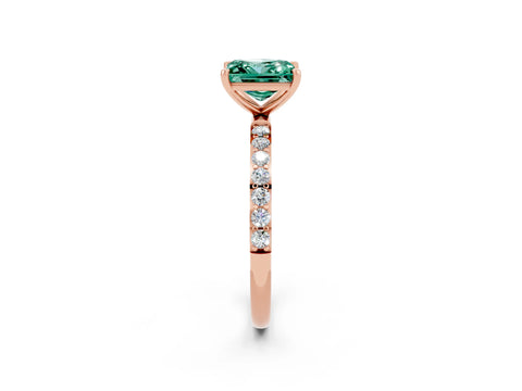 Rose gold Princess Cut Green Sapphire Solitaire Ring with Pave Band and Four Prong Setting_14