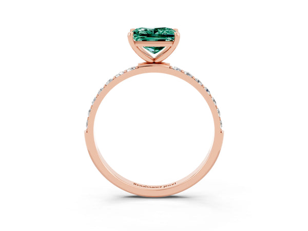 Rose gold Princess Cut Green Sapphire Solitaire Ring with Round  Pavé Band and Prong Setting