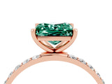 Rose gold Princess Cut Green Sapphire Solitaire Ring with Pave Band and Four Prong Setting_16