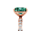 Rose gold Princess Cut Green Sapphire Solitaire Ring with Pave Band and Four Prong Setting_17