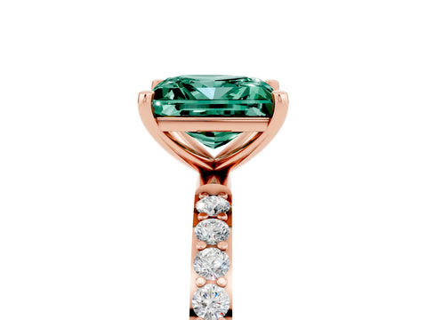 Rose gold Princess Cut Green Sapphire Solitaire Ring with Pave Band and Four Prong Setting_17