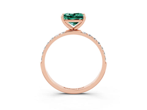 Rose gold Princess Cut Green Sapphire Solitaire Ring with Pave Band and Four Prong Setting_3