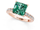 Rose gold Princess Cut Green Sapphire Solitaire Ring with Round  Pavé Band and Four-Prong Setting_45