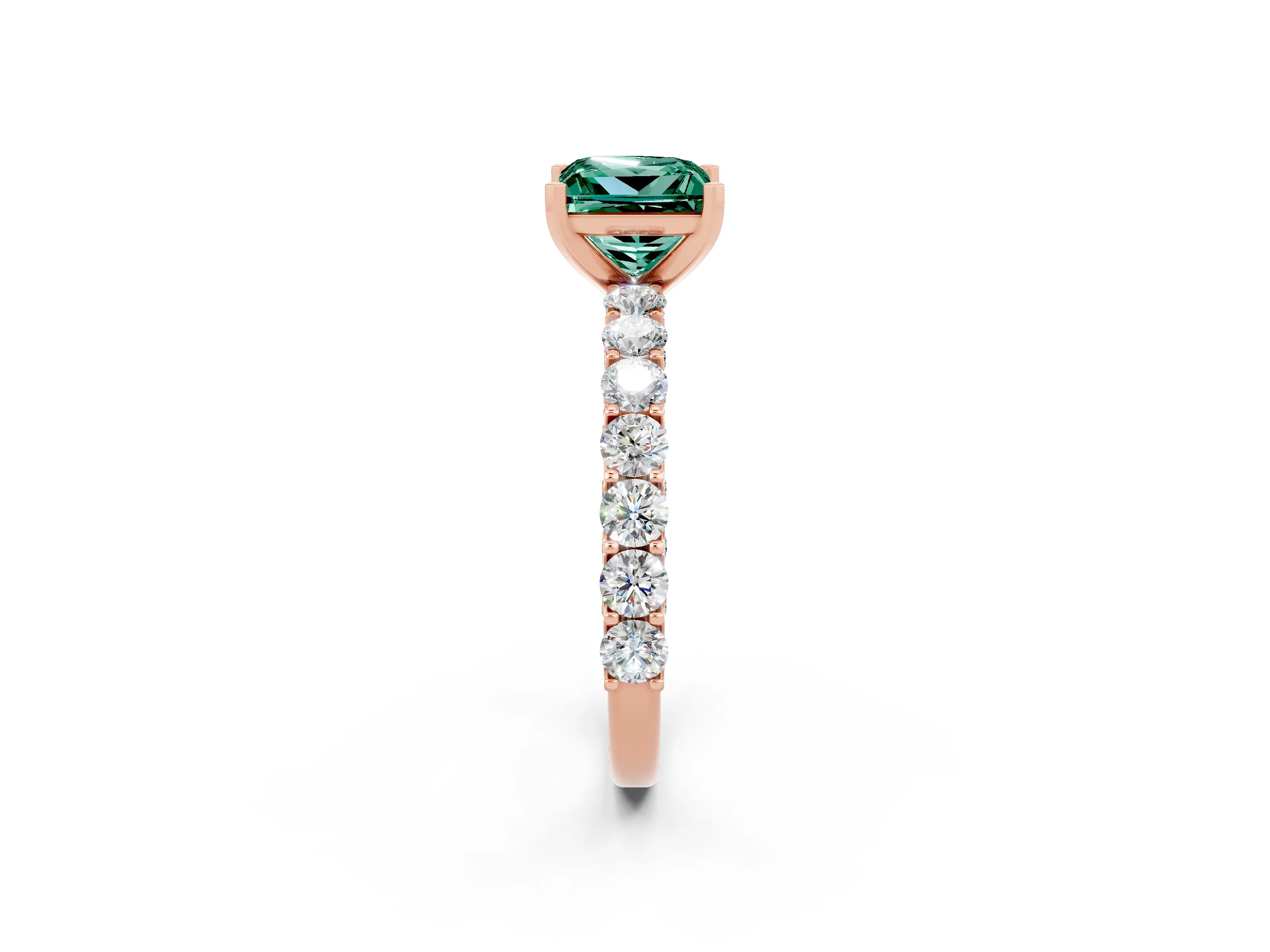 Rose gold Princess Cut Green Sapphire Solitaire Ring with Shared Prong Pavé Band and Four-Prong Setting_2