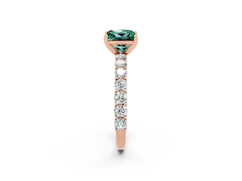Rose gold Princess Cut Green Sapphire Solitaire Ring with Shared Prong Pavé Band and Four-Prong Setting_2