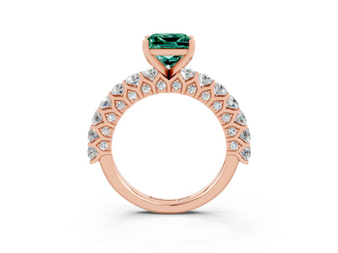 Rose gold Princess Cut Green Sapphire Solitaire Ring with Shared Prong Pavé Band and Four-Prong Setting_3