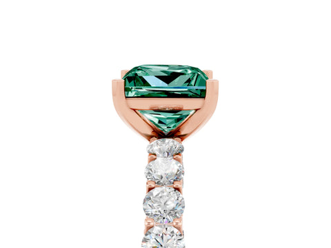 Rose gold Princess Cut Green Sapphire Solitaire Ring with Shared Prong Pavé Band and Four-Prong Setting_5