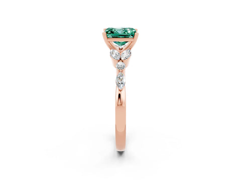 Rose gold Princess Cut Green Sapphire Solitaire Ring with Side Stones and Four-Prong Setting_14