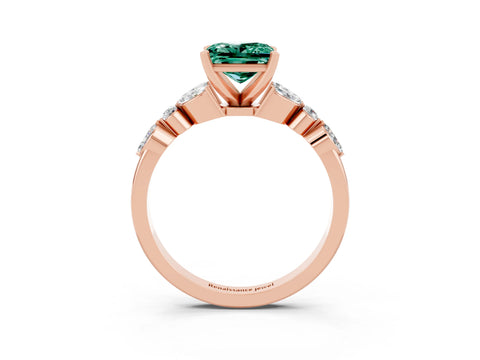 Rose gold Princess Cut Green Sapphire Solitaire Ring with Side Stones and Four-Prong Setting_15