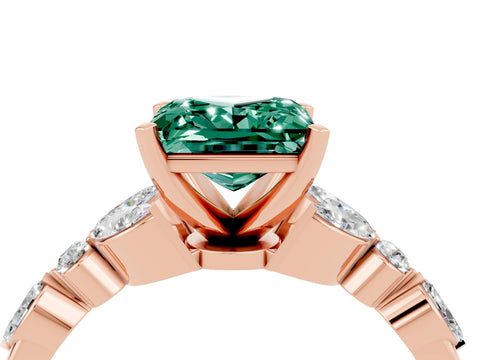 Rose gold Princess Cut Green Sapphire Solitaire Ring with Side Stones and Four-Prong Setting_16