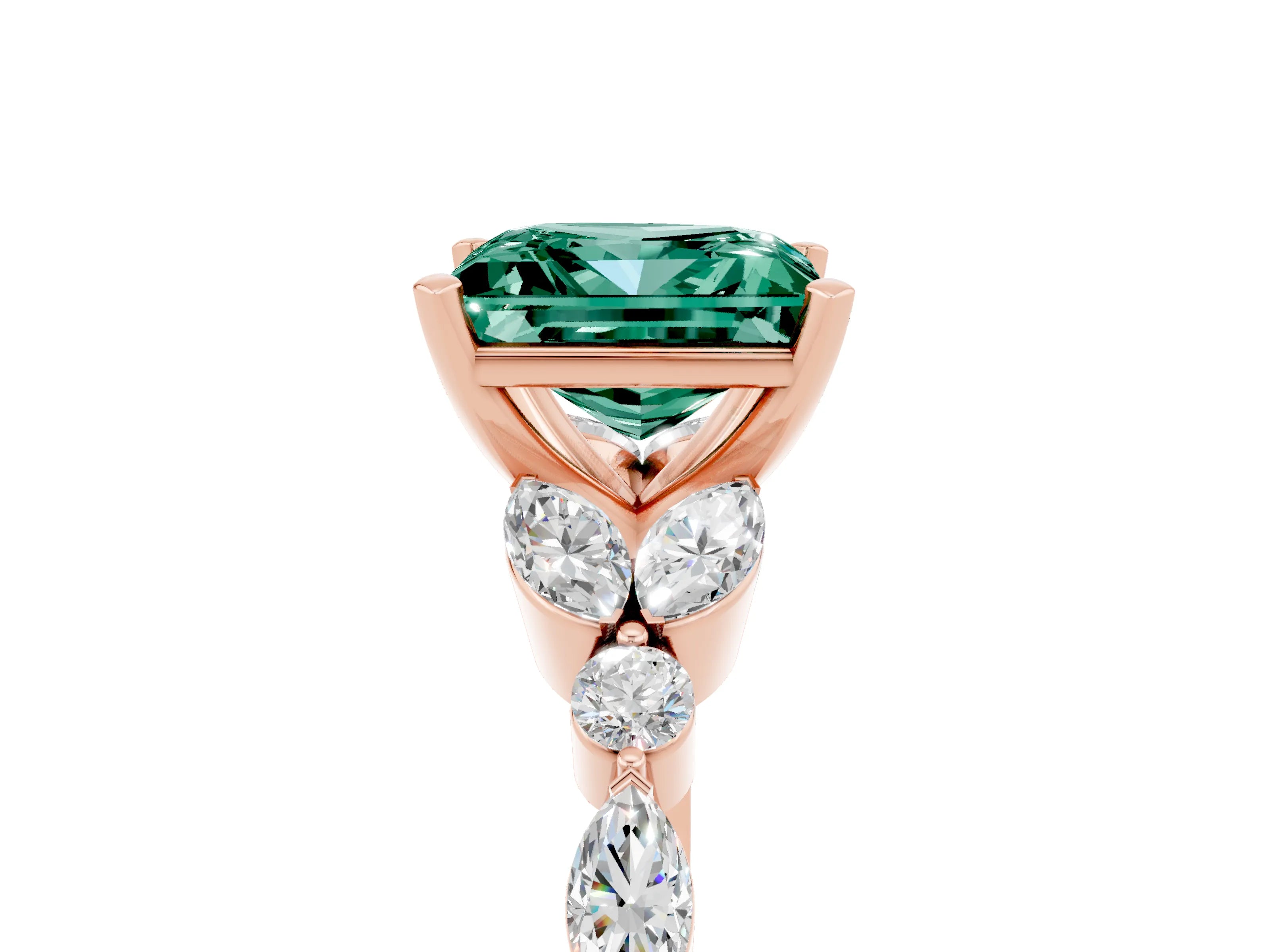 Rose gold Princess Cut Green Sapphire Solitaire Ring with Side Stones and Four-Prong Setting_17