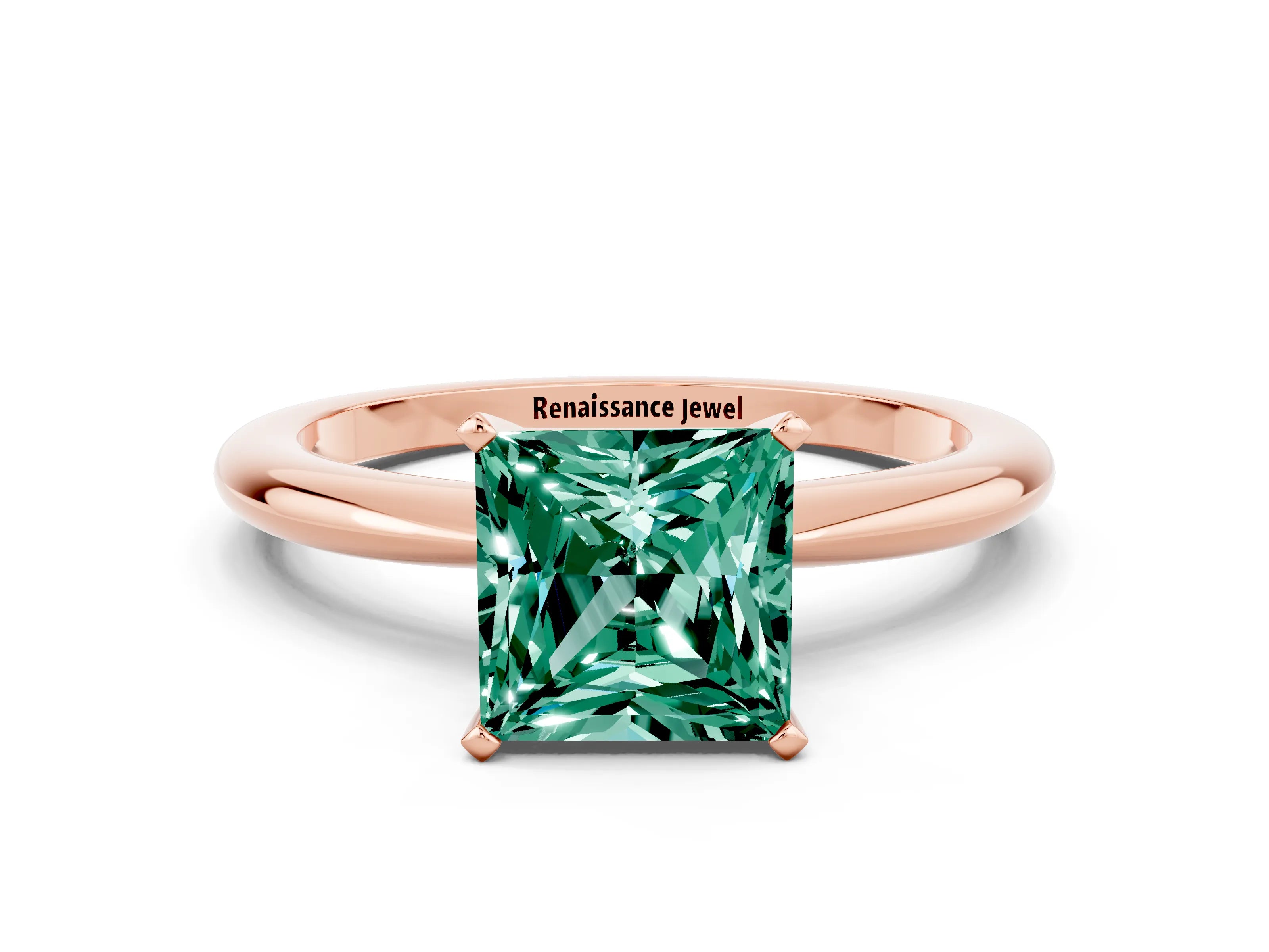 Rose gold Princess Cut Green Sapphire Solitaire Ring with Six-Prong Setting and Classic Band