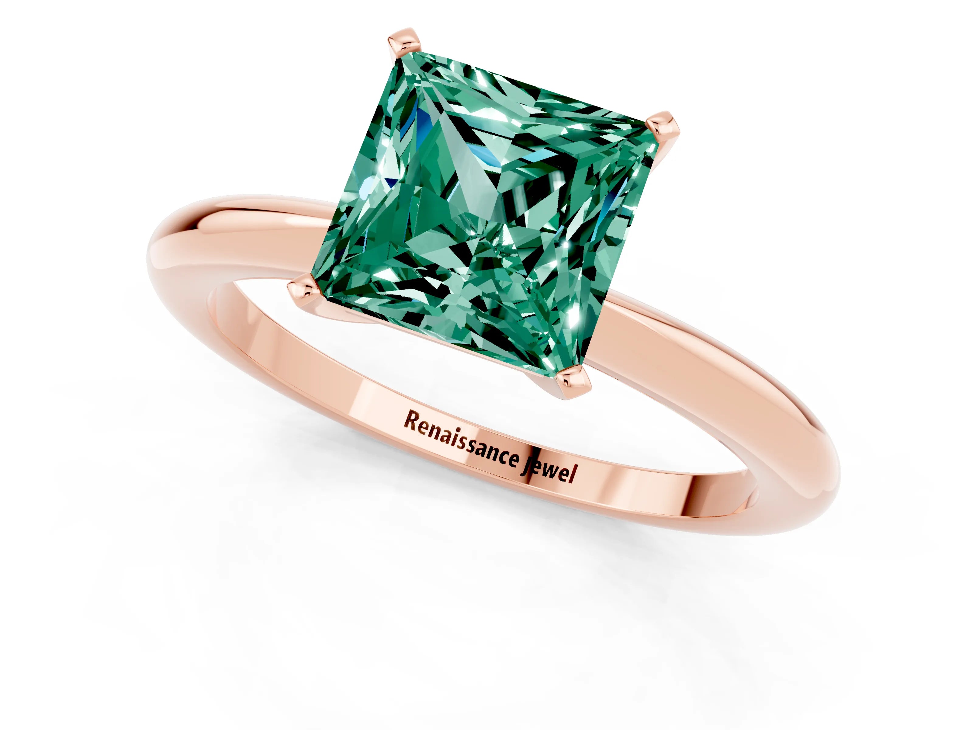 Rose gold Princess Cut Green Sapphire Solitaire Ring with Six-Prong Setting and Classic Band_1
