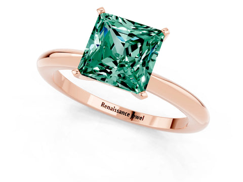 Rose gold Princess Cut Green Sapphire Solitaire Ring with Six-Prong Setting and Classic Band_1