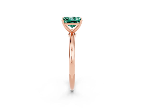 Rose gold Princess Cut Green Sapphire Solitaire Ring with Six-Prong Setting and Classic Band
