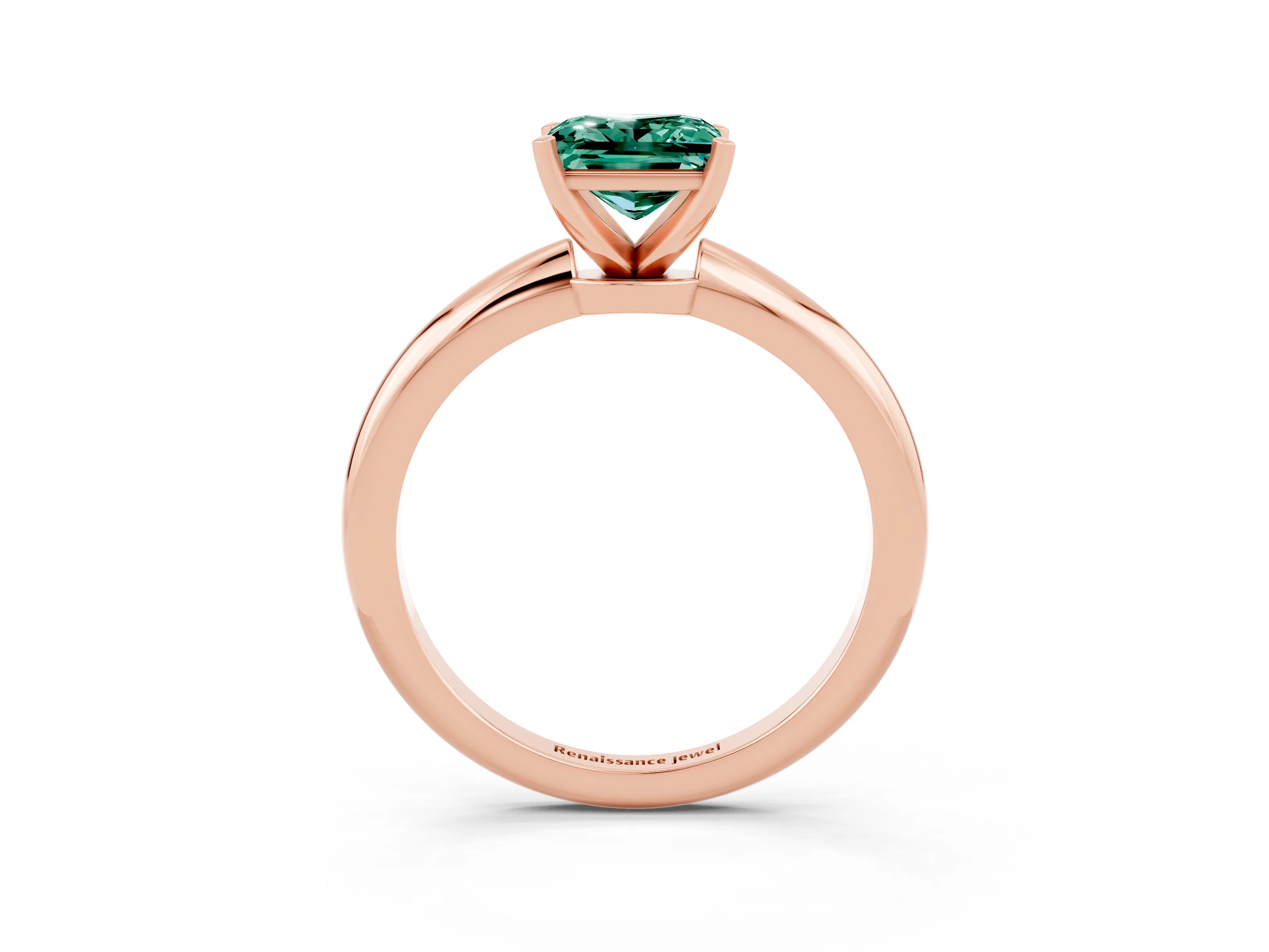 Rose gold Princess Cut Green Sapphire Solitaire Ring with Six-Prong Setting and Classic Band_3