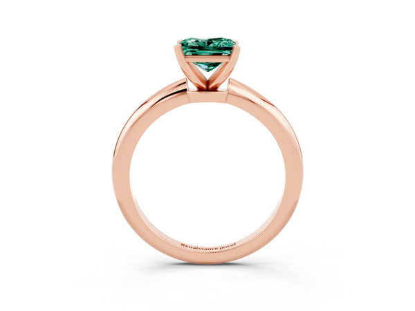 Rose gold Princess Cut Green Sapphire Solitaire Ring with Six-Prong Setting and Classic Band