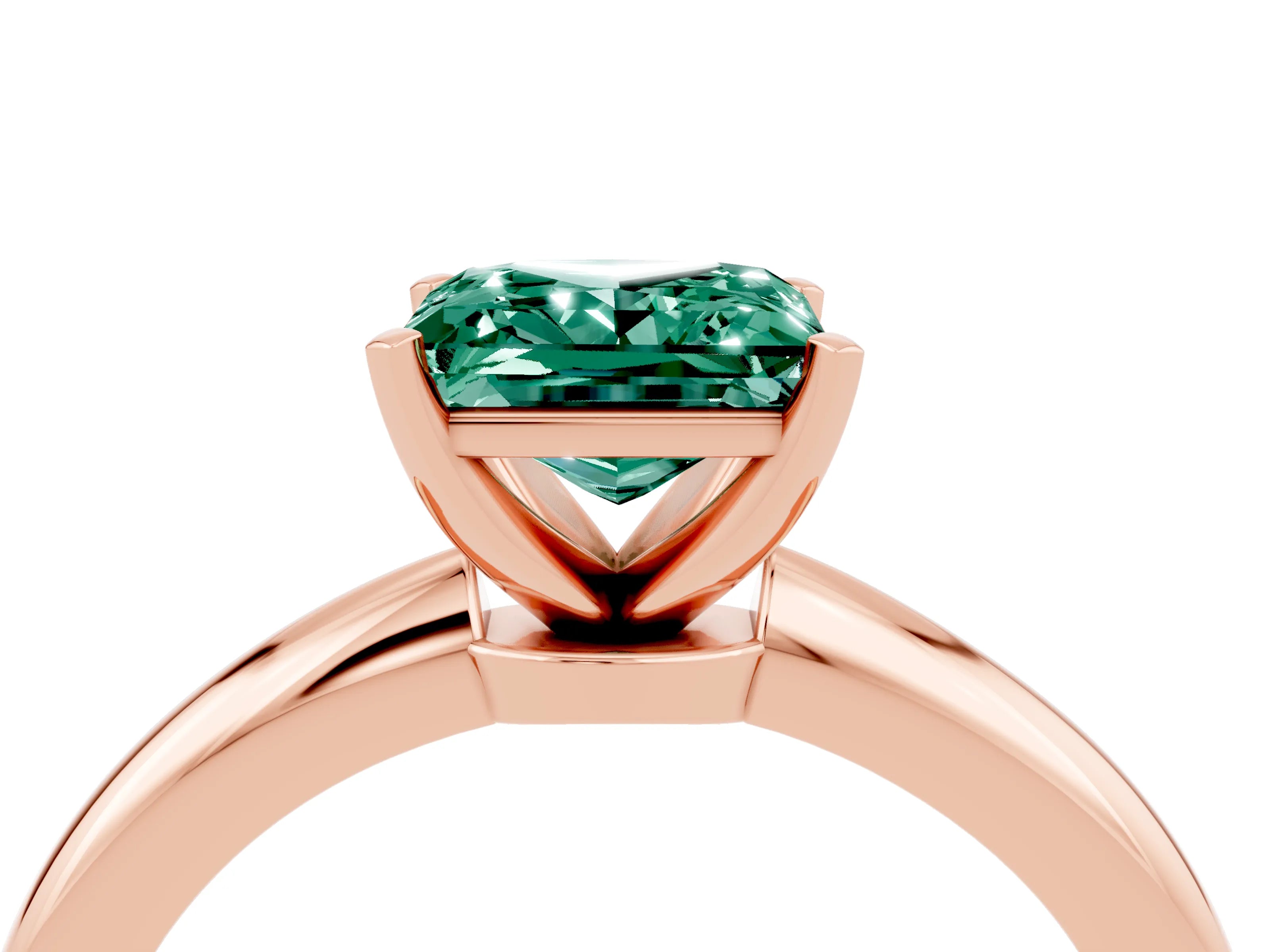 Rose gold Princess Cut Green Sapphire Solitaire Ring with Six-Prong Setting and Classic Band_4