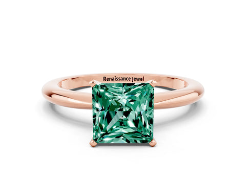 Rose gold Princess Cut Green Sapphire Solitaire Ring with Six-Prong Setting and Classic Band