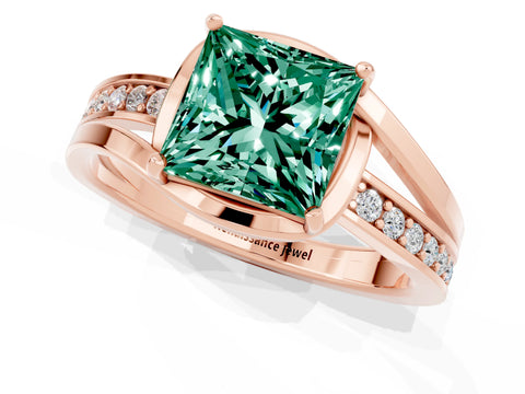 Rose gold Princess Cut Green Sapphire Solitaire Ring with Split Shank and Prong Setting_1