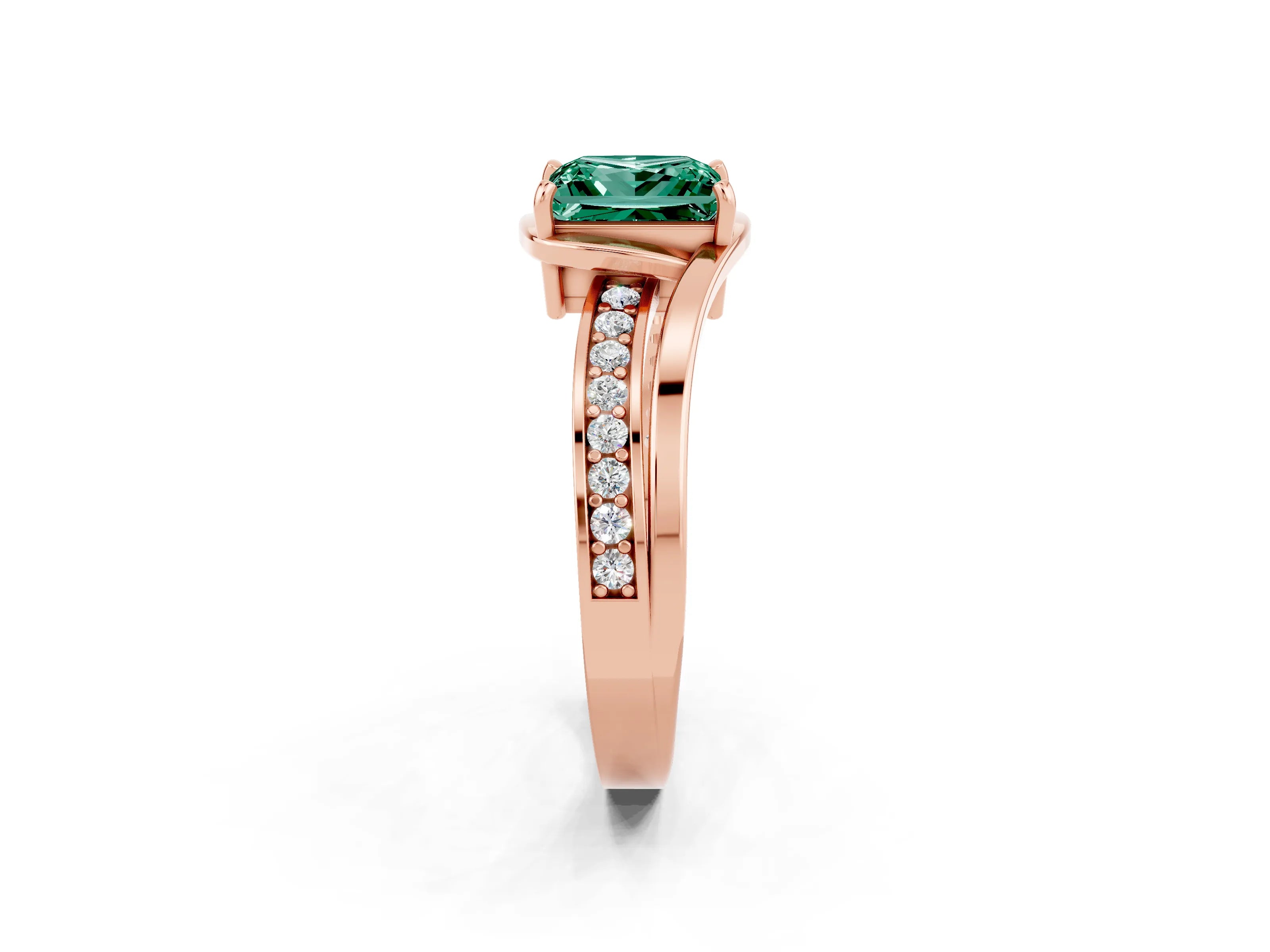 Rose gold Princess Cut Green Sapphire Solitaire Ring with Split Shank and Prong Setting_2