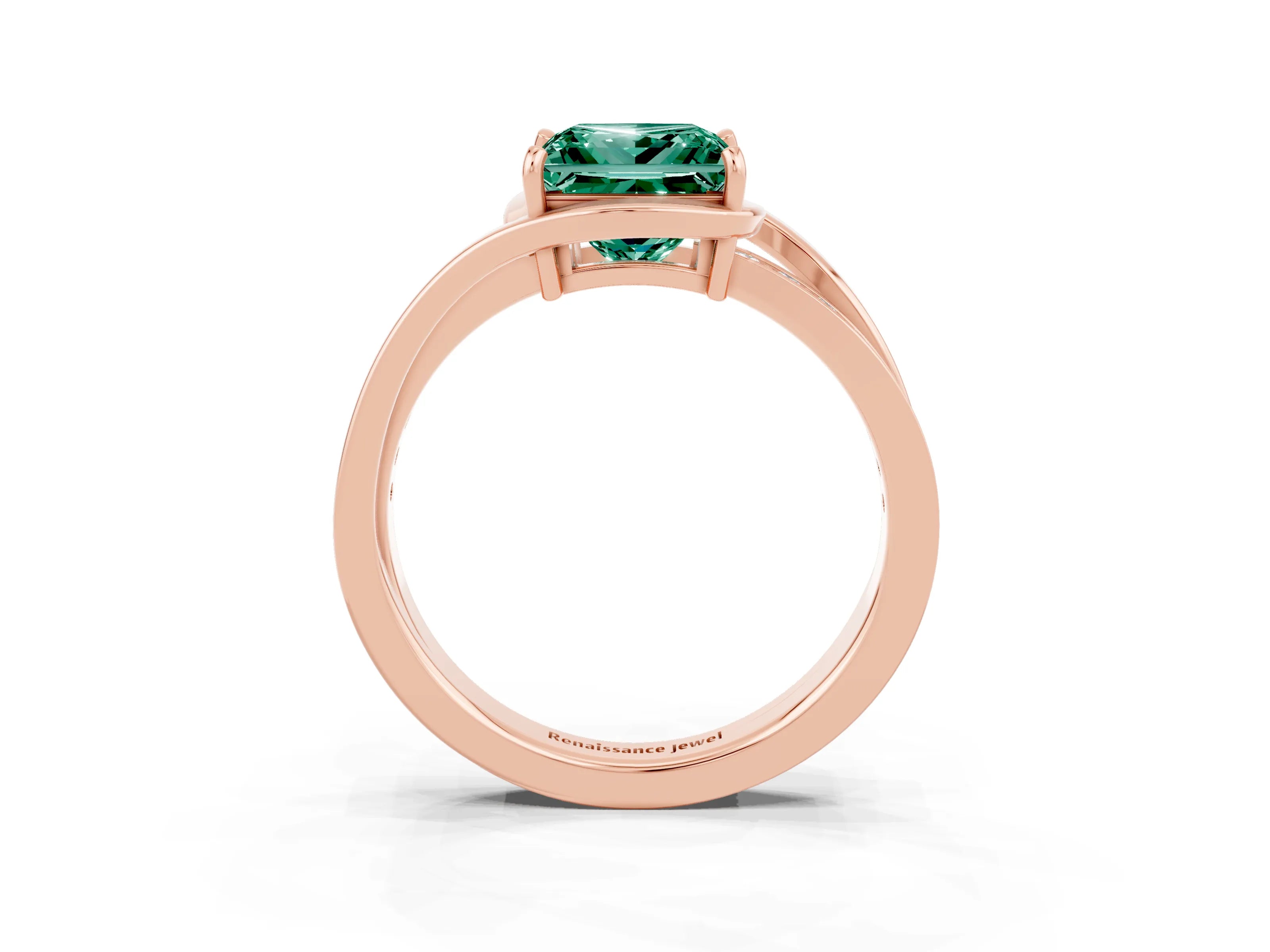 Rose gold Princess Cut Green Sapphire Solitaire Ring with Split Shank and Prong Setting_3