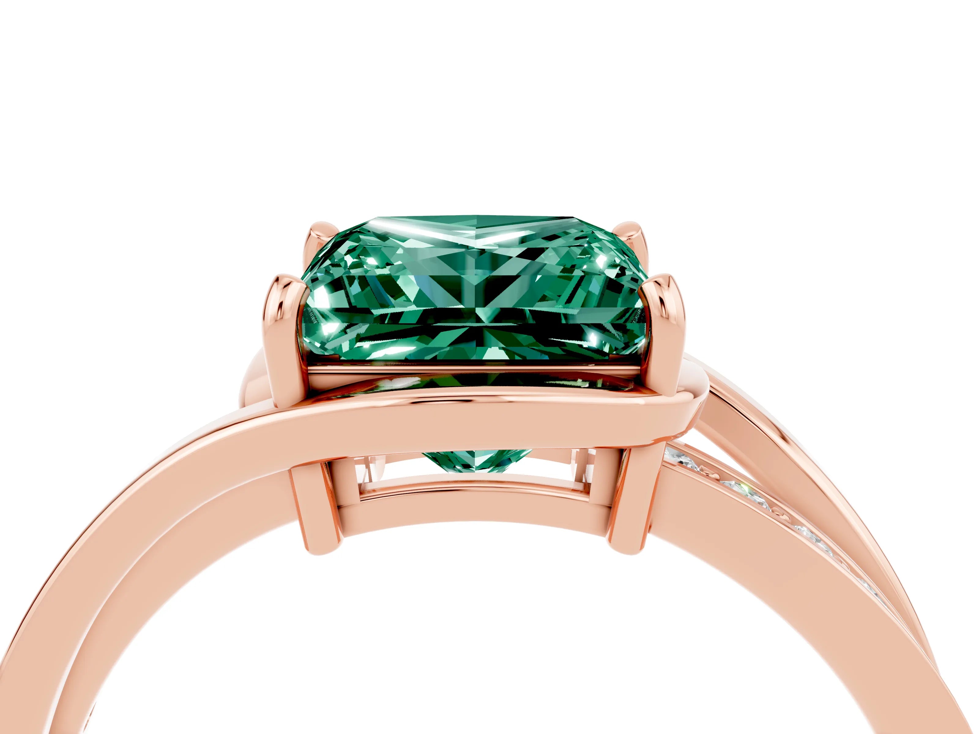 Rose gold Princess Cut Green Sapphire Solitaire Ring with Split Shank and Prong Setting_4