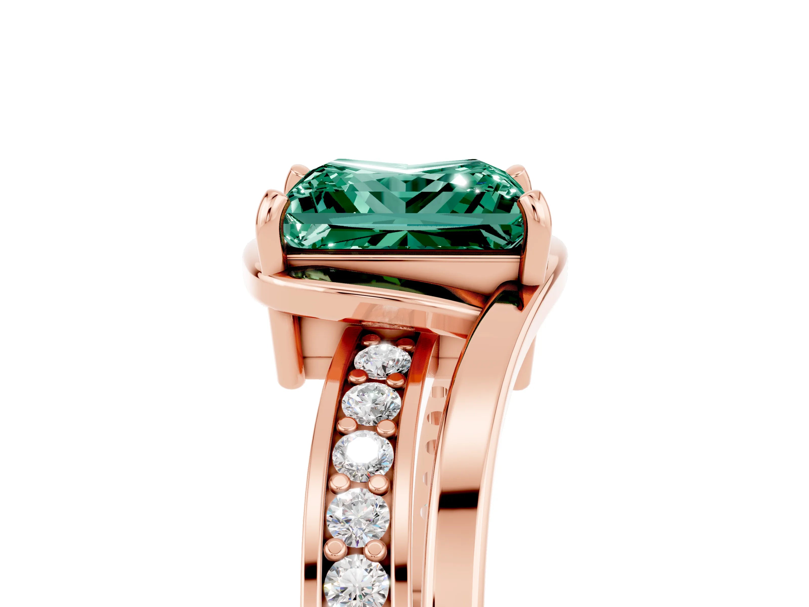 Rose gold Princess Cut Green Sapphire Solitaire Ring with Split Shank and Prong Setting_5