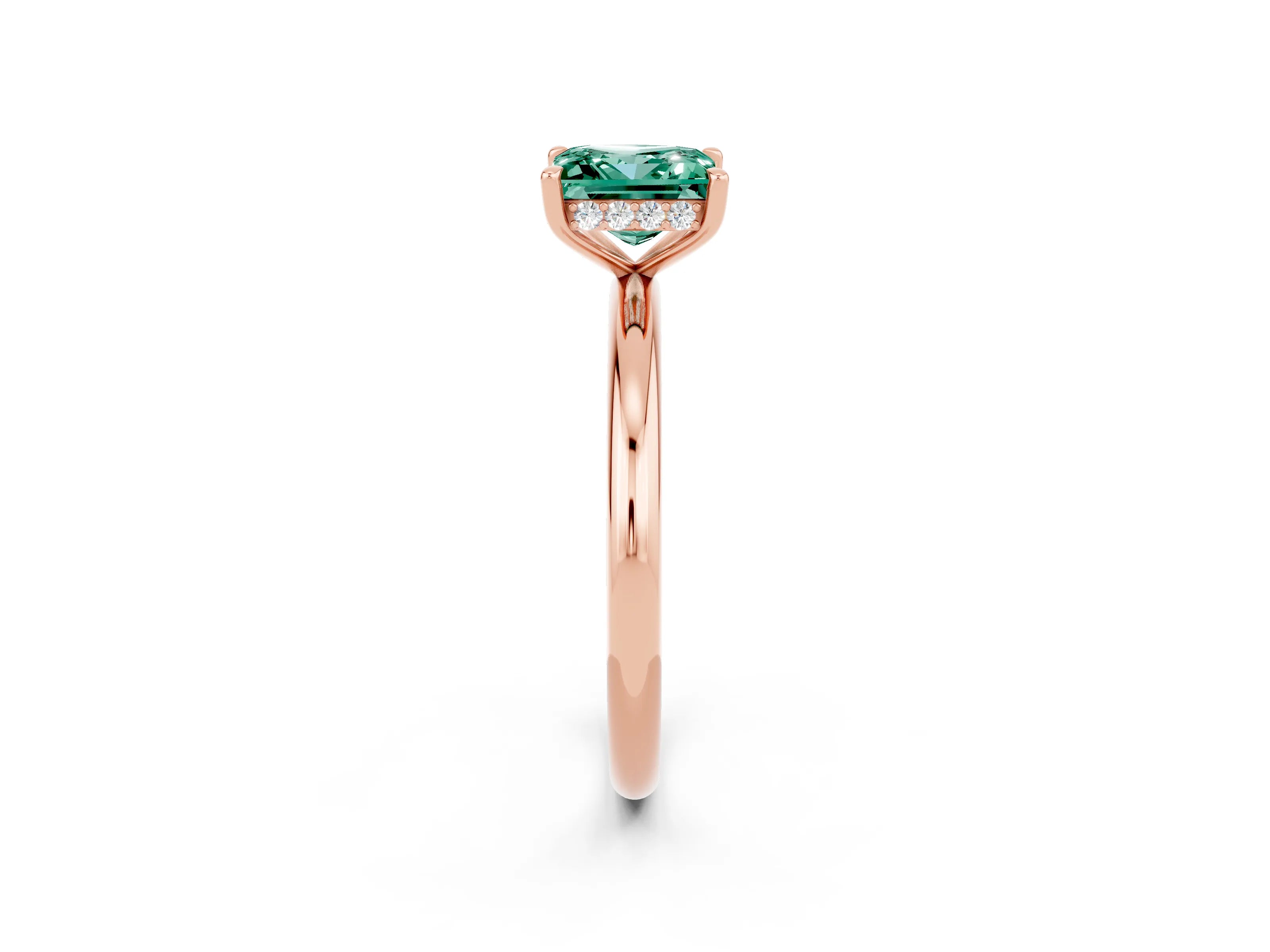 Rose gold Princess Cut Green Sapphire Solitaire Ring with Thin Band and Four-Prong Setting_2