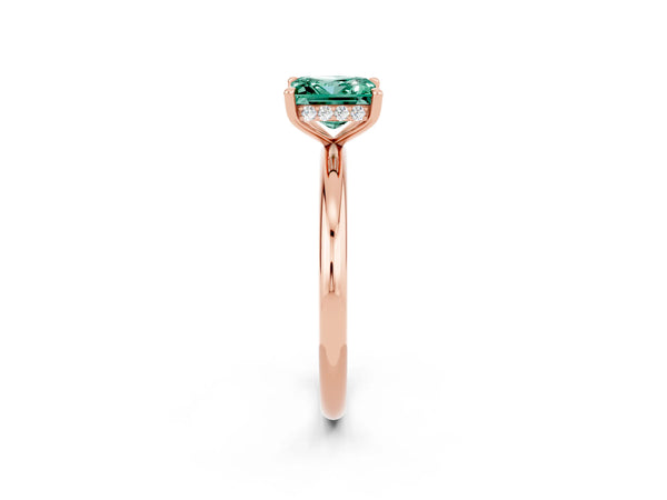Rose gold Princess Cut Green Sapphire Solitaire Ring with Thin Band and Four-Prong Setting