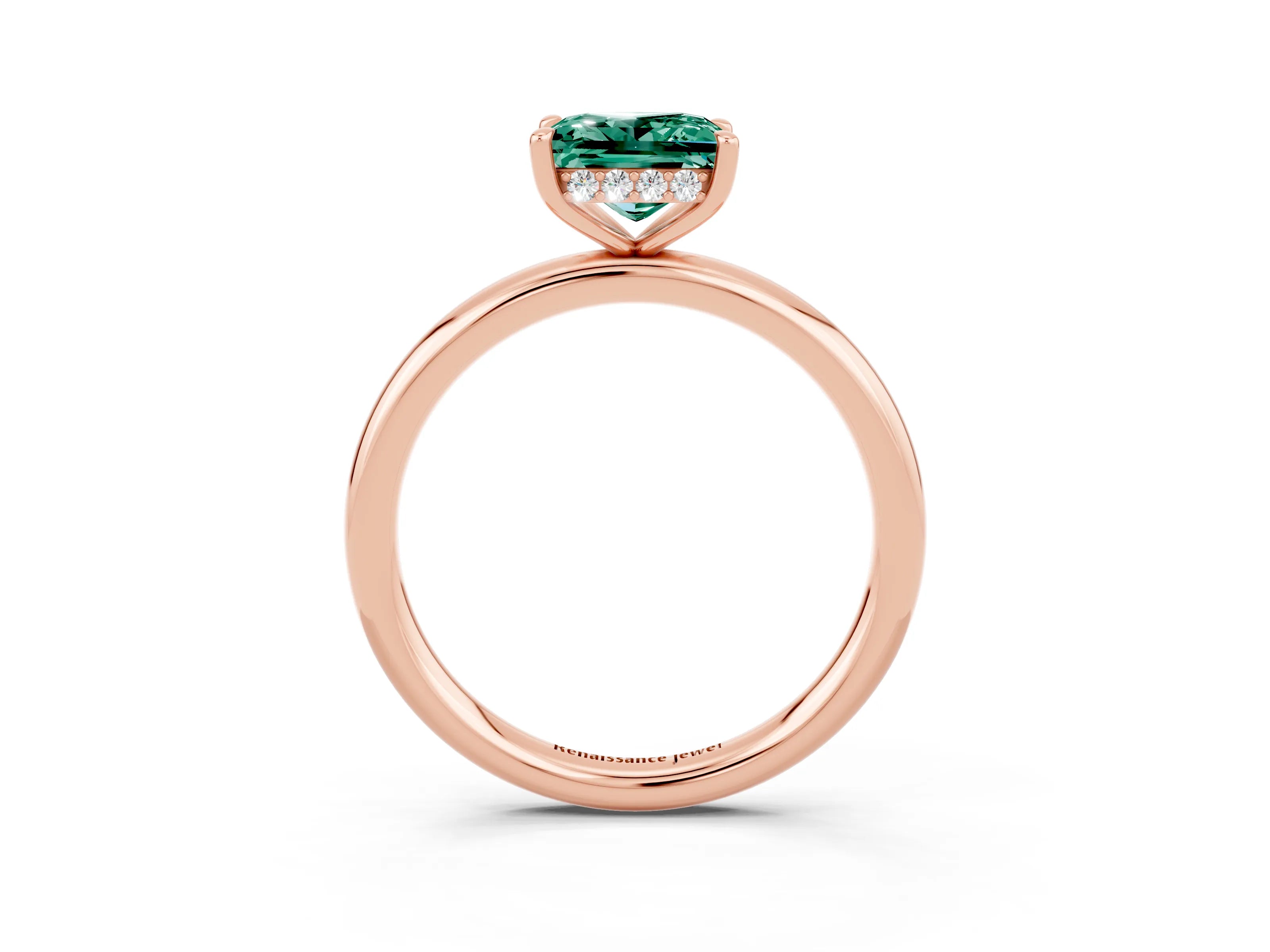 Rose gold Princess Cut Green Sapphire Solitaire Ring with Thin Band and Four-Prong Setting_3