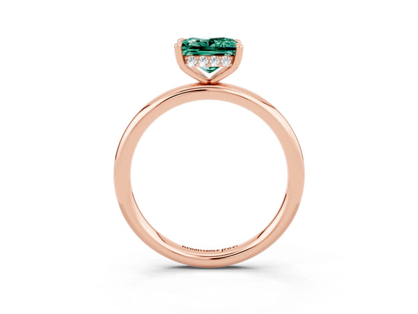 Rose gold Princess Cut Green Sapphire Solitaire Ring with Thin Band and Four-Prong Setting