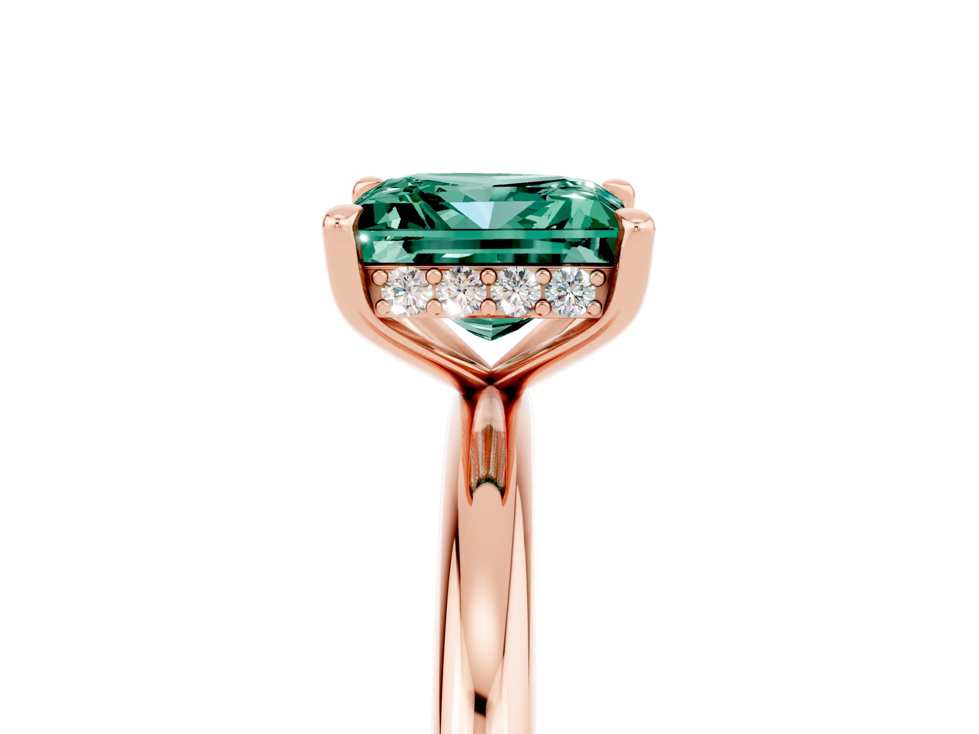 Rose gold Princess Cut Green Sapphire Solitaire Ring with Thin Band and Four-Prong Setting_5