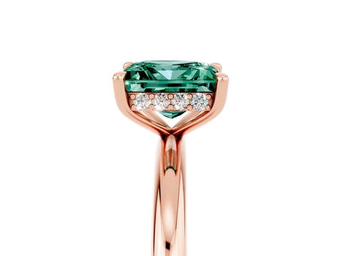 Rose gold Princess Cut Green Sapphire Solitaire Ring with Thin Band and Four-Prong Setting_5