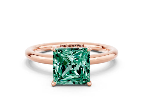 Rose gold Princess Cut Green Sapphire Solitaire Ring with Thin Band and Four-Prong Setting