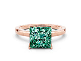 Rose gold Princess Cut Green Sapphire Solitaire Ring with Thin Band and Prong Setting_12