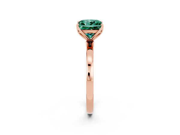 Rose gold Princess Cut Green Sapphire Solitaire Ring with Thin Band and Prong Setting