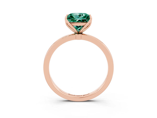 Rose gold Princess Cut Green Sapphire Solitaire Ring with Thin Band and Prong Setting