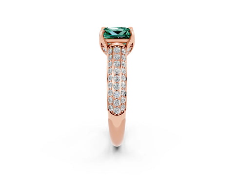 Rose gold Princess Cut Green Sapphire Solitaire Ring with Three-Row Pavé Band and Four-Prong Setting_14