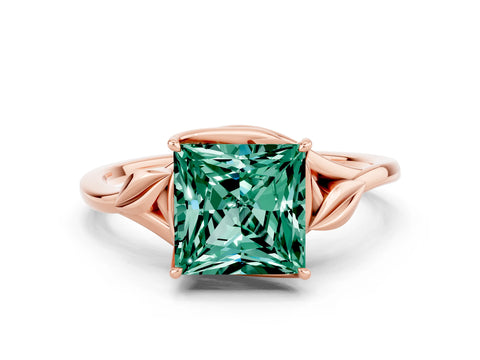 Rose gold Princess Cut Green Sapphire Solitaire Ring with Twist Band and Four-Prong Setting_24