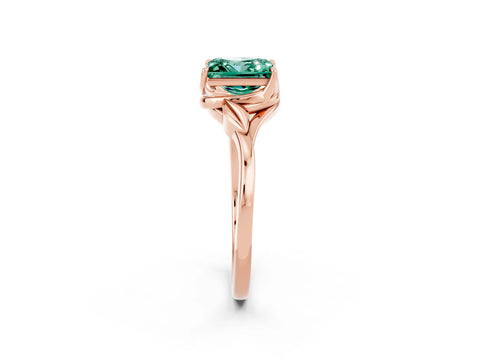 Rose gold Princess Cut Green Sapphire Solitaire Ring with Twist Band and Four-Prong Setting_26