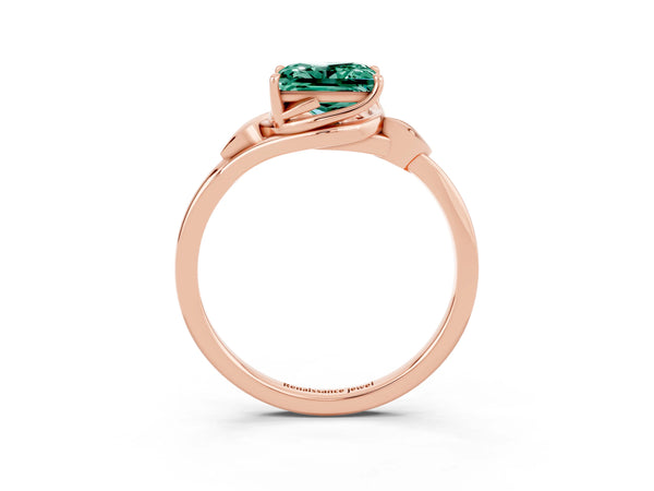 Rose gold Princess Cut Green Sapphire Solitaire Ring with Twist Band and Four-Prong Setting