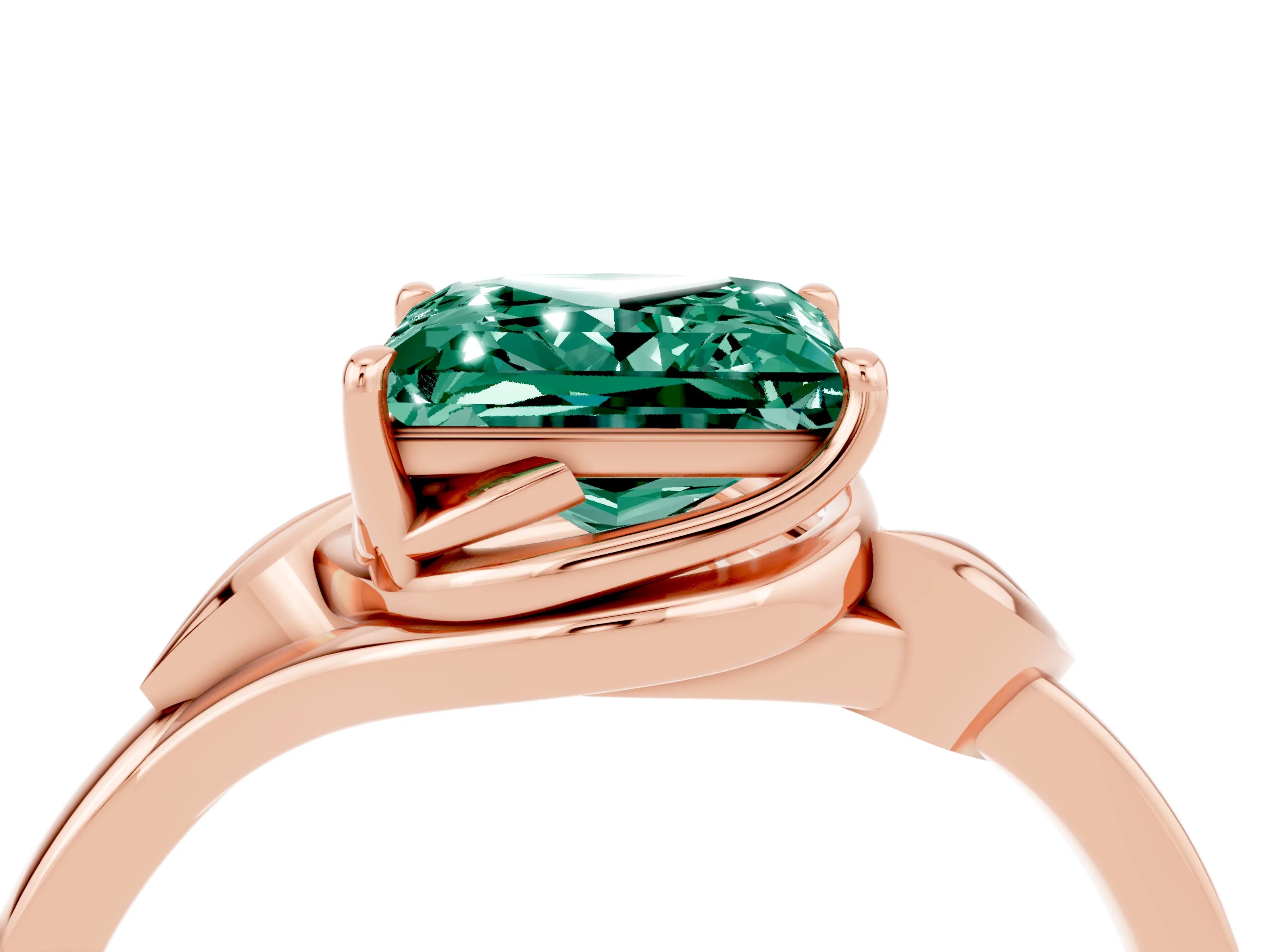Rose gold Princess Cut Green Sapphire Solitaire Ring with Twist Band and Four-Prong Setting_28