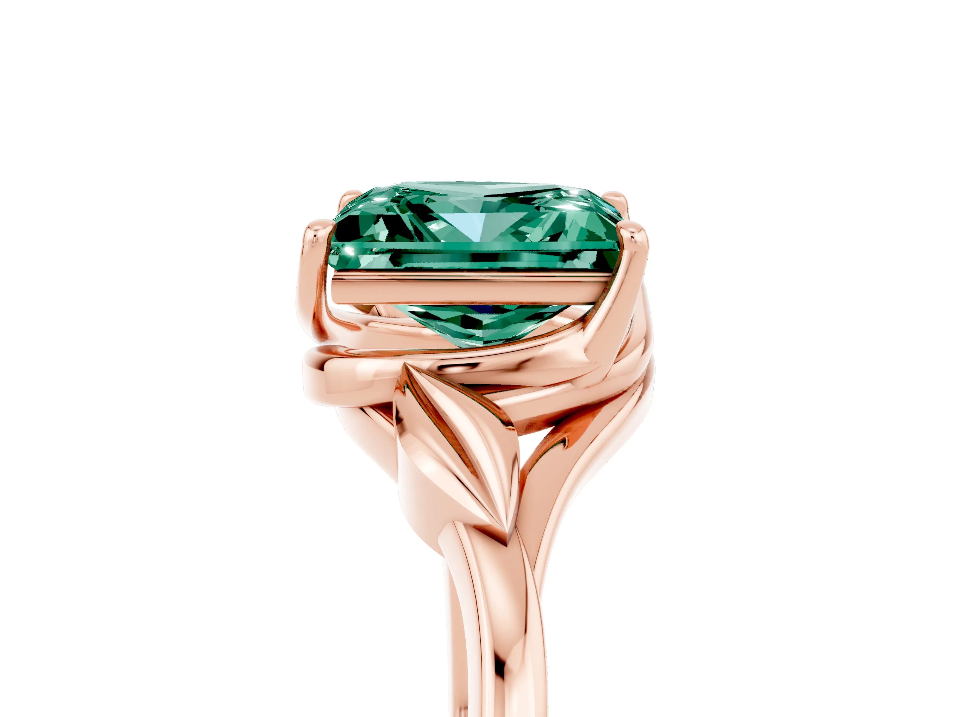 Rose gold Princess Cut Green Sapphire Solitaire Ring with Twist Band and Four-Prong Setting_29